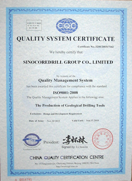 Chine Jiangsu Sinocoredrill Exploration Equipment Co., Ltd Certifications